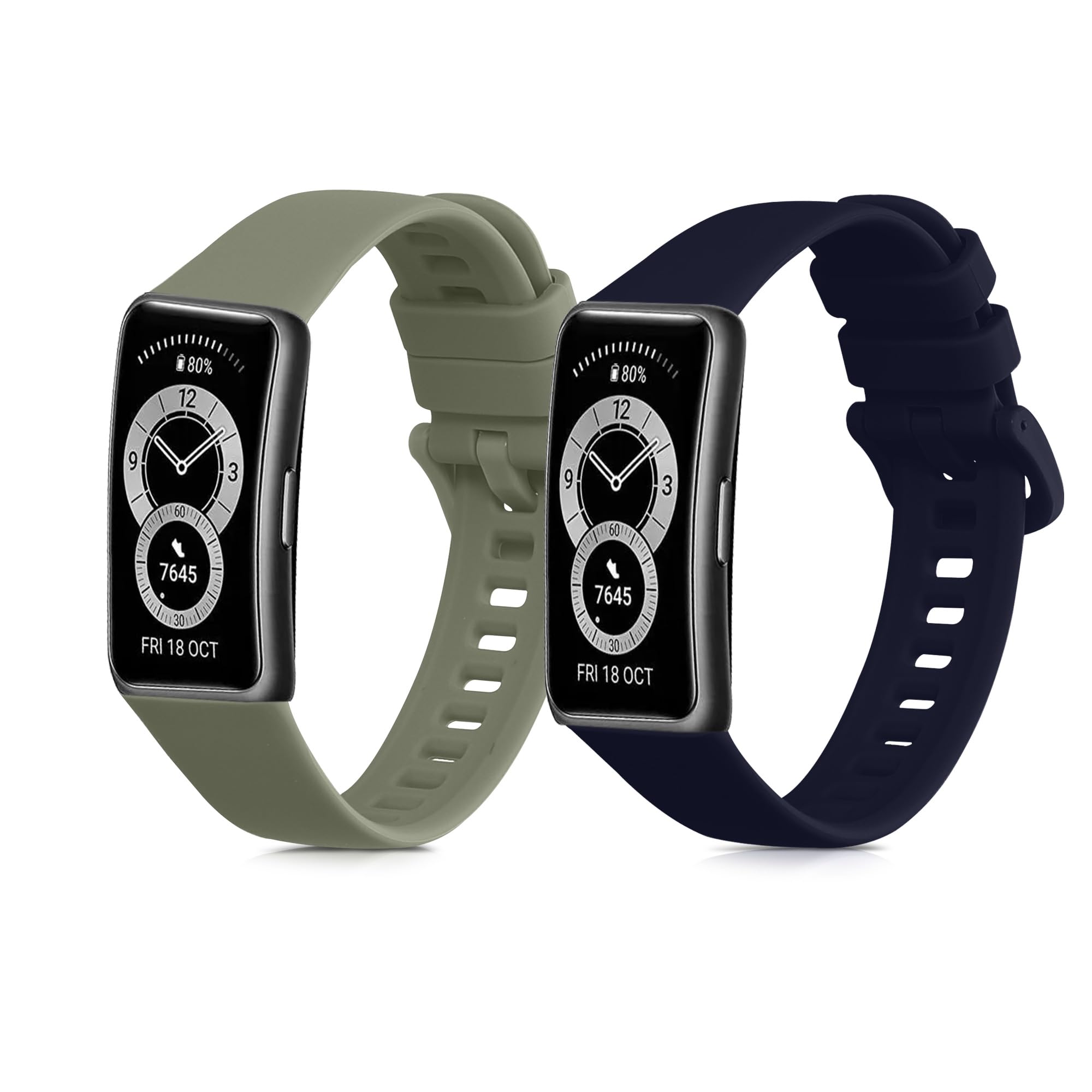 kwmobile 2x Straps for Huawei Band 10/9 / 8 Watch Strap - Silicone Replacement Watch Strap Set - Replacement Bands Dark Blue/Pastel Green — image 1