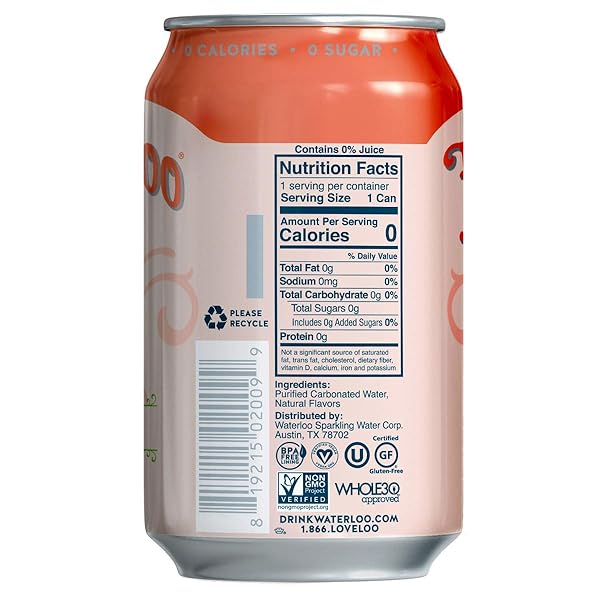 WATERLOO SPARKLING WATER WATERLOO PEACH SPARKLING WATER, 12 FL OZ, 12 FL OZ