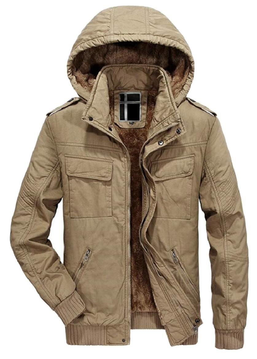 security Mens with Hood Outwear Winter Fleece Thicken FrontZip Coat