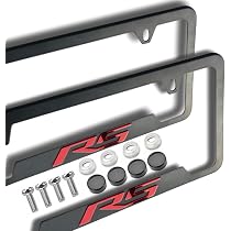 2 Black License Plate Frames For Chevy Camaro RS – Universal 4-Hole Aluminum Frames With Logo Sticker - View #3