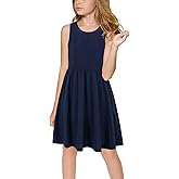 GORLYA Cute Girl's Summer Casual Party A-line Midi Tank Dress with Pockets for 4-14T Kids