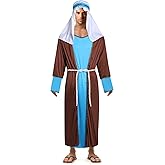 Owlfder Shepherd Joseph Costume for Men Adult Jesus Nativity Tunic Robe Middle East Biblical Times Cosplay Outfit