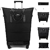 BELLPO Rolling Duffle Bag with Wheels and Handle, Expandable Foldable Travel Bag - Wheeled Carry On Luggage, Collapsible Suitcase for Weekend Trips, Gym, Large Capacity & Waterproof (Black)