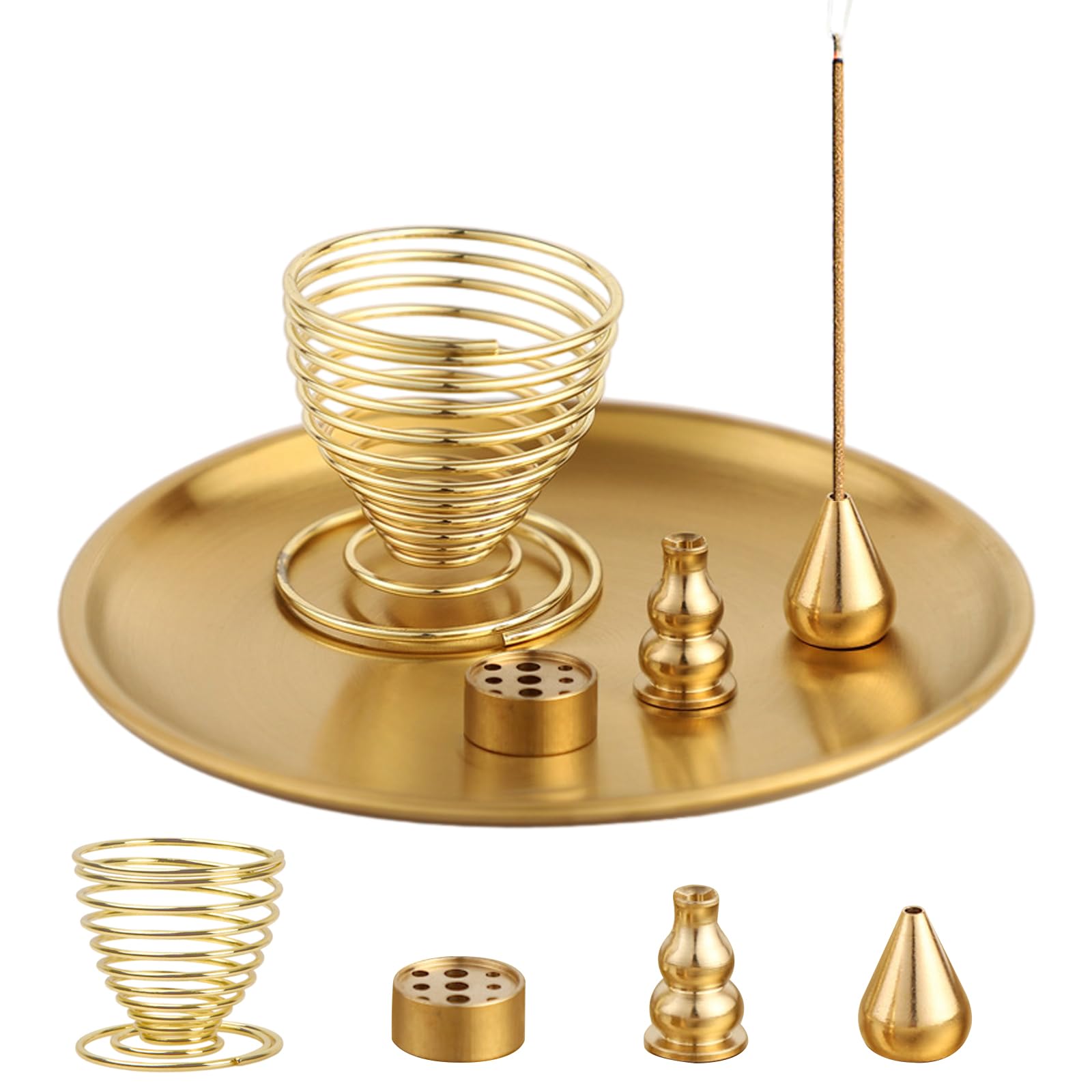 5 in 1 Mini Incense Holders - Brass Incense Stick Set, Burner, Ash Catcher for Meditation, Yoga, Tea House