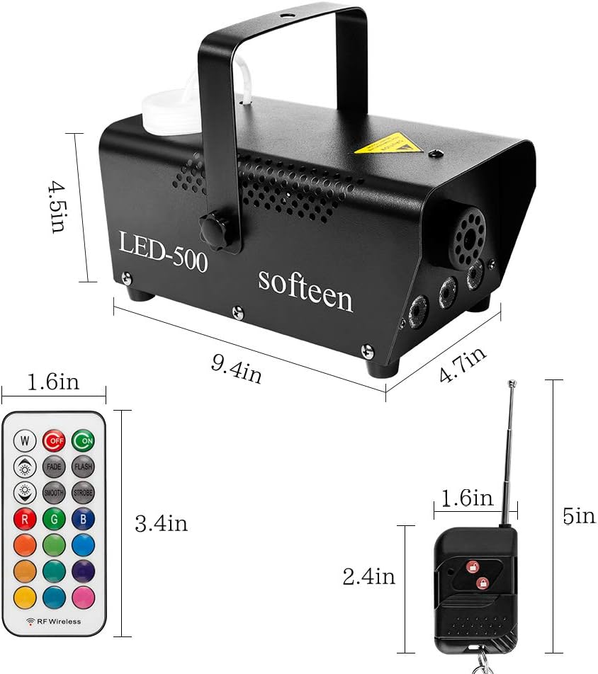Fog Machine with LED Lights in Red, Blue, Green, softeen Portable 3
