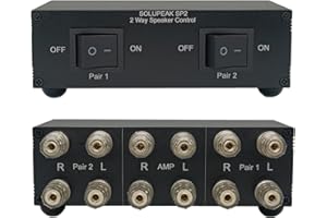 Premium 2 Zone Speaker Selector Switch Box, 2 Way Stereo Audio Speaker Switcher Distribution Box for Multi-Channel High Powered Amp A B Switches -SOLUPEAK SP2