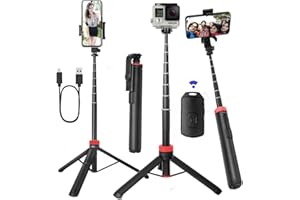 NEWYIHOKJ 66" Tripod for iPhone & Camera, Portable Phone Tripod with Rechargeable Remote Control and Rotate Phone Stand, Selfie Stick for iPhone/Gopro and Cameras (Black, 66 inch) (red, 66 in)