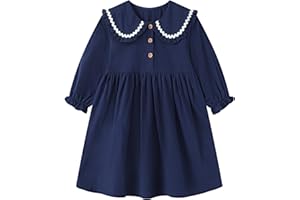 HILEELANG Toddler Girls Long Sleeve Dress Fall Autuman Cotton Casual Floal Jersey Shirt Dresses