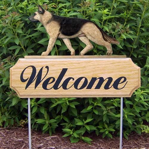 TAN WITH BLACK SADDLE German Shepherd Dog In Gait Welcome Stake by Michael Park