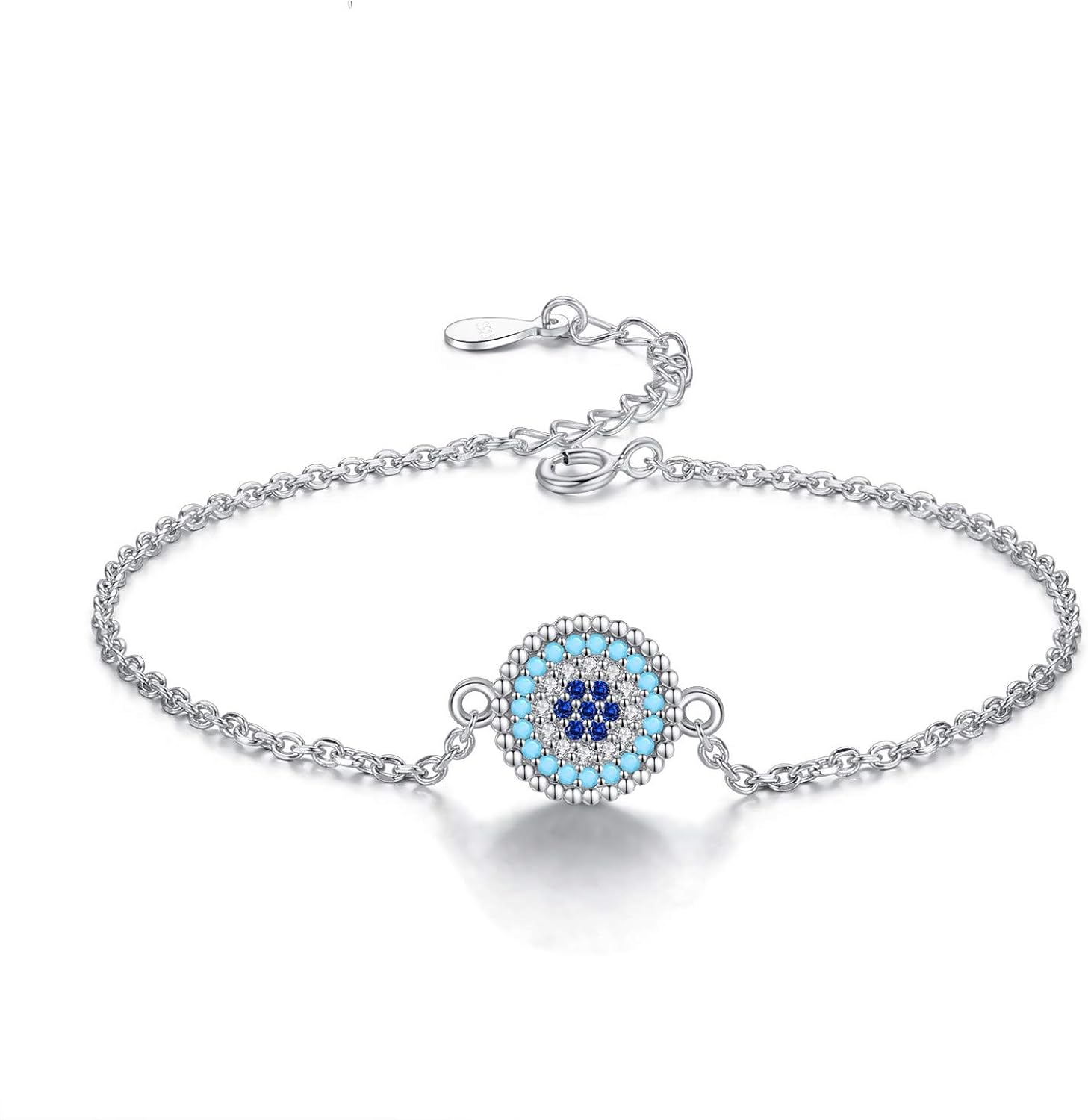 Evil Eye Bracelets For Women 925 Sterling Silver Round Blue Cz Enamel