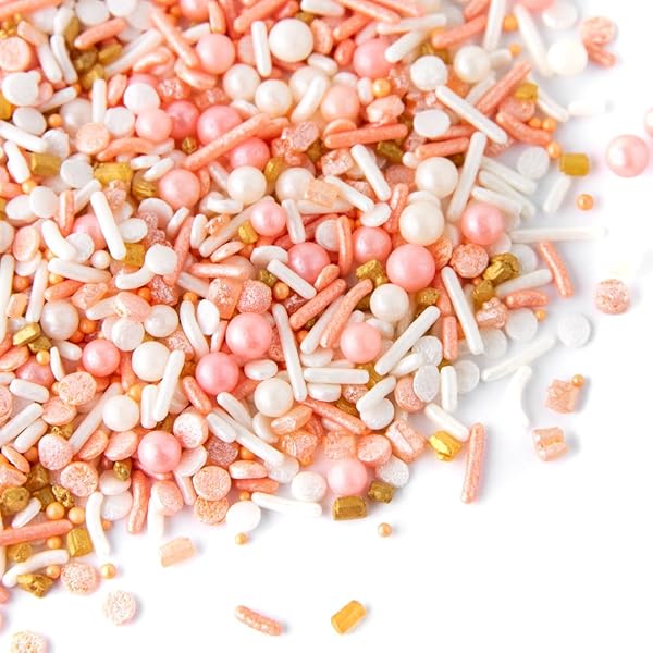 SWEETS INDEED SPRINKLES, PEACH ROSE GOLD EDIBLE SPRINKLE MIX, PERFECT FOR CAKE DECORATIONS, BAKING, ICE CREAM, COOKIES, CUPCAKE TOPPER