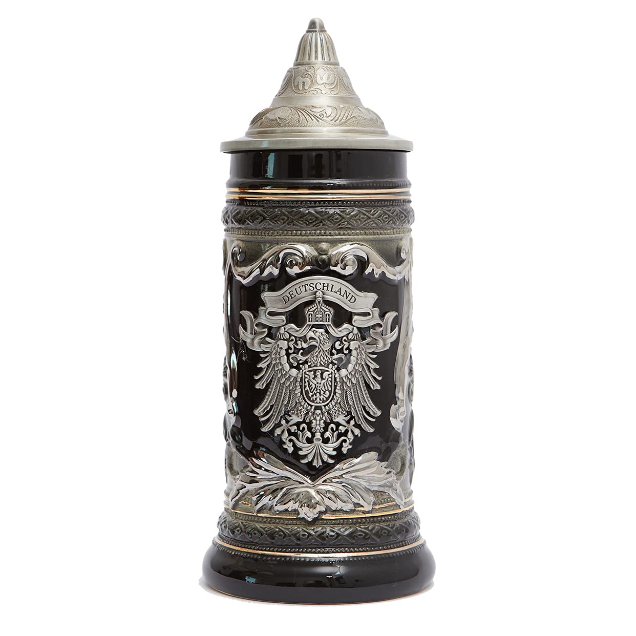 HAUCOZE Beer Stein Mug German Eagle Medallion Drinking Viking Tankard with Petwer Lid for Birthday Gifts Men Father Husband 0.6 Liter