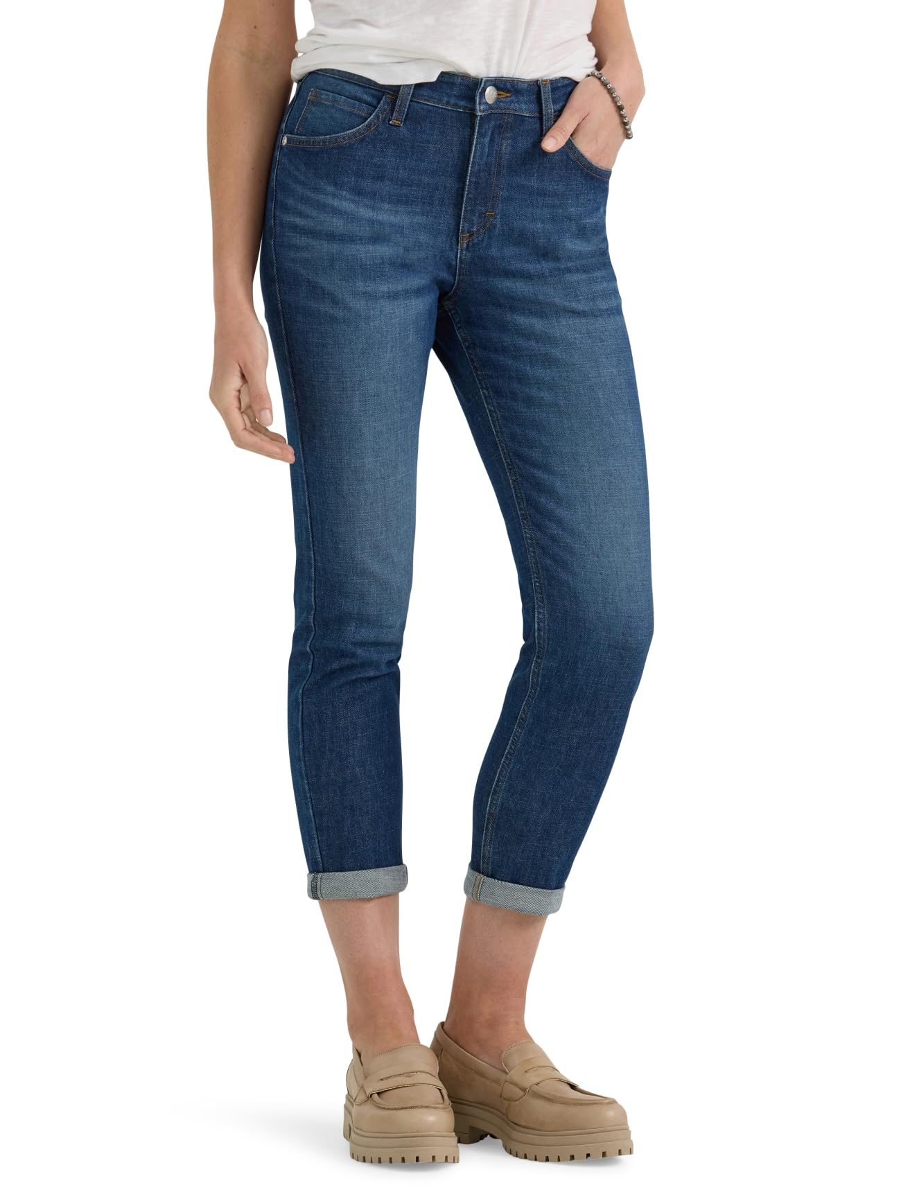Lee Women’s Legendary Mid Rise ’90s Taper Jean, Dark Stream, 14 Long