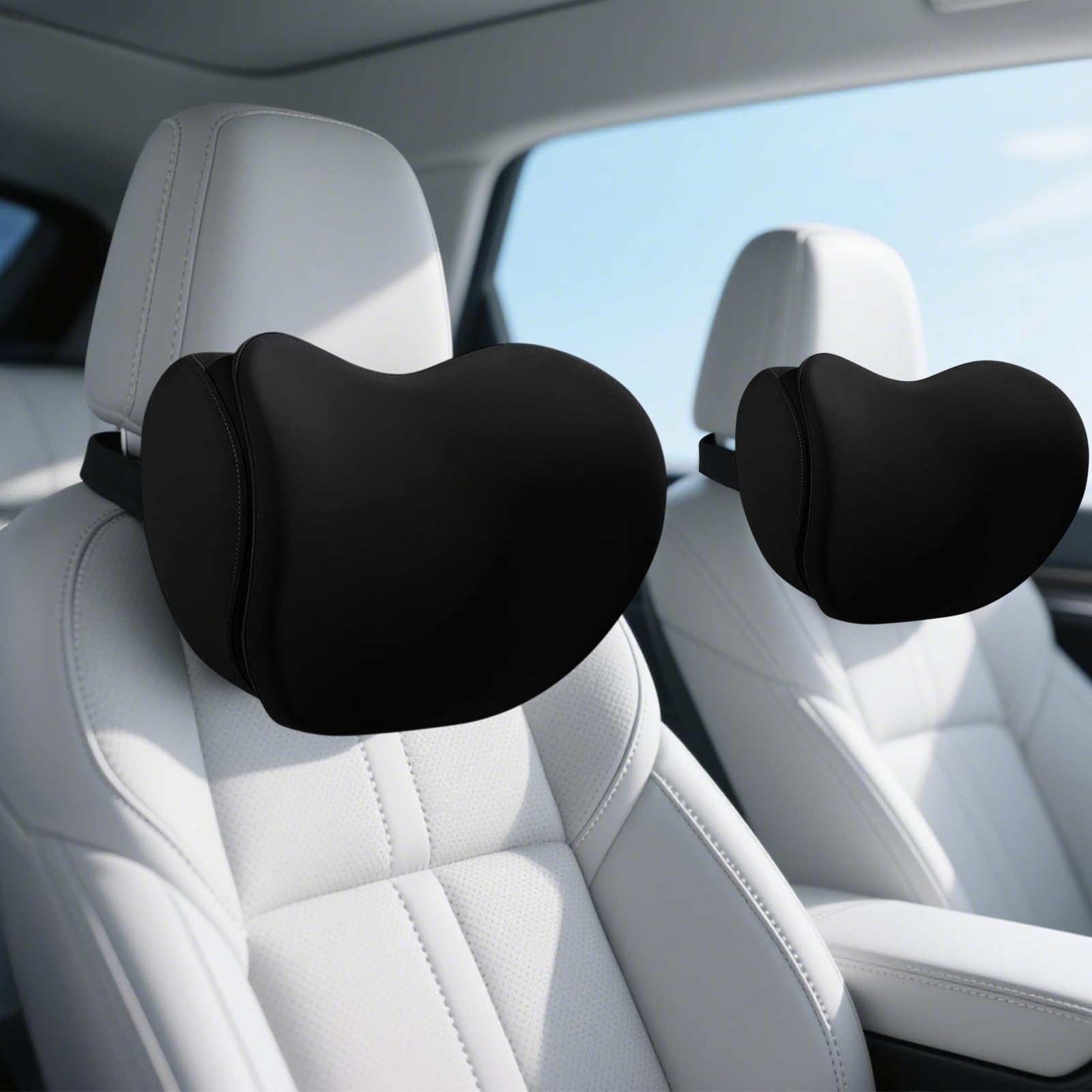 Photo 1 of 2Pcs 2025 Double-Layer Car Pillow, Cloud-Like Comfort Car Neck Pillow, Dual C-Curve Support Car Headrest Pillow – Experience First-Class Driving Comfort. (Black)