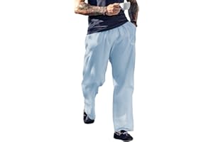 KAWATA Mens Casual Linen Pants Lightweight Elastic Waist Loose Fit Yoga Pant Beach Trouser