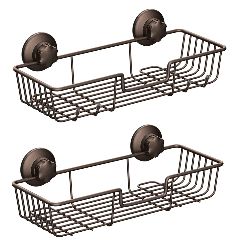 SANNO Suction Cup Shower Caddy Bathroom Caddies Storage Combo Organizer, No Damage Suction Cup,Rustproof Wire Basket for Kitchen & Bathroom, Bronze,pack of 2