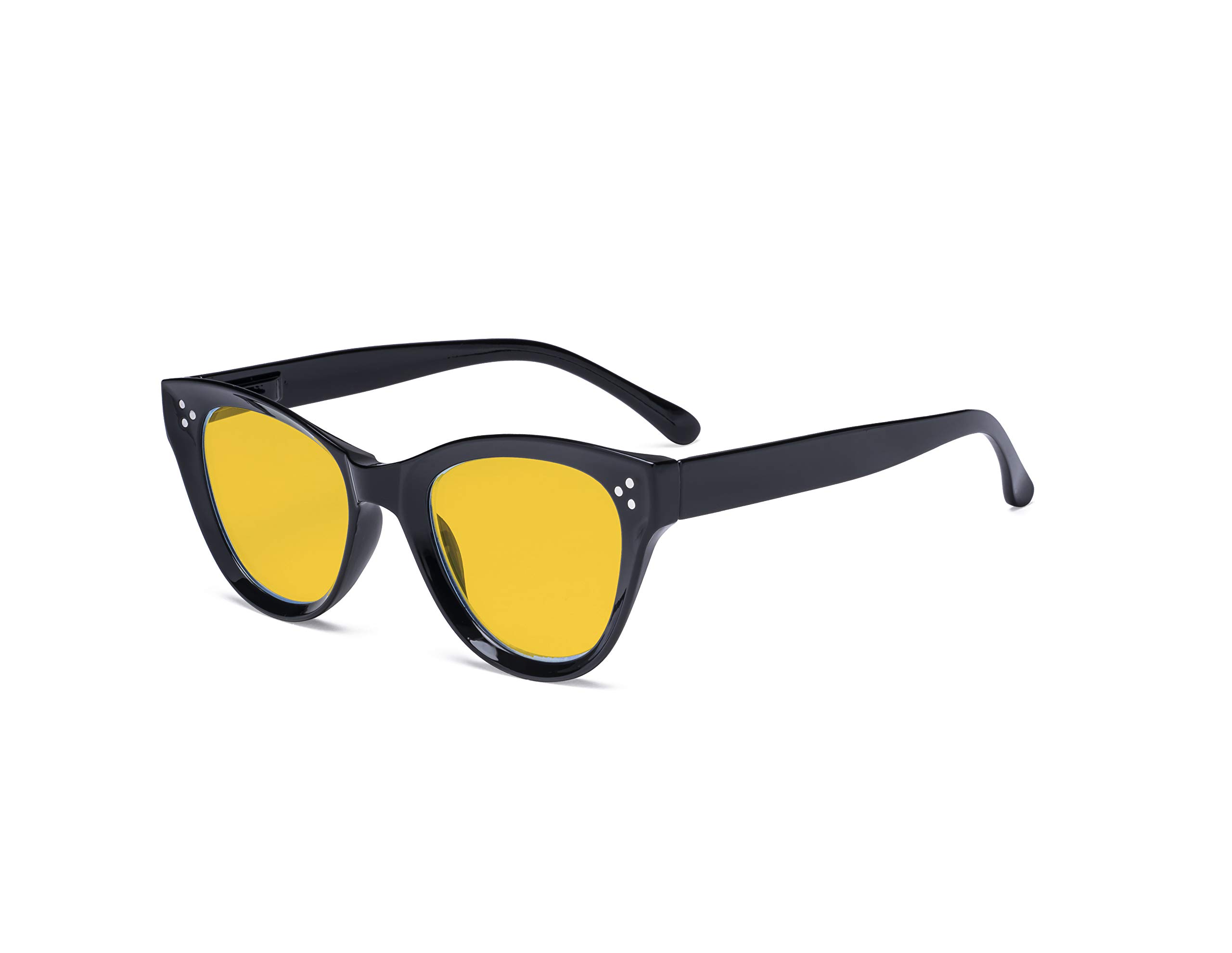 Eyekepper Oversized Blue Light Blocking Glasses - Anti Digital Glare Cat Eye Readers with Amber Filter UV Protection Computer Reading Glasses Women - Black +1.00