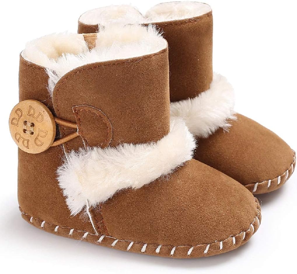 Jonbaem Baby Winter Buttons Snow Boots Warm Shoes Anti-Skid Plush Ankle Booties Newborn Infant Crib