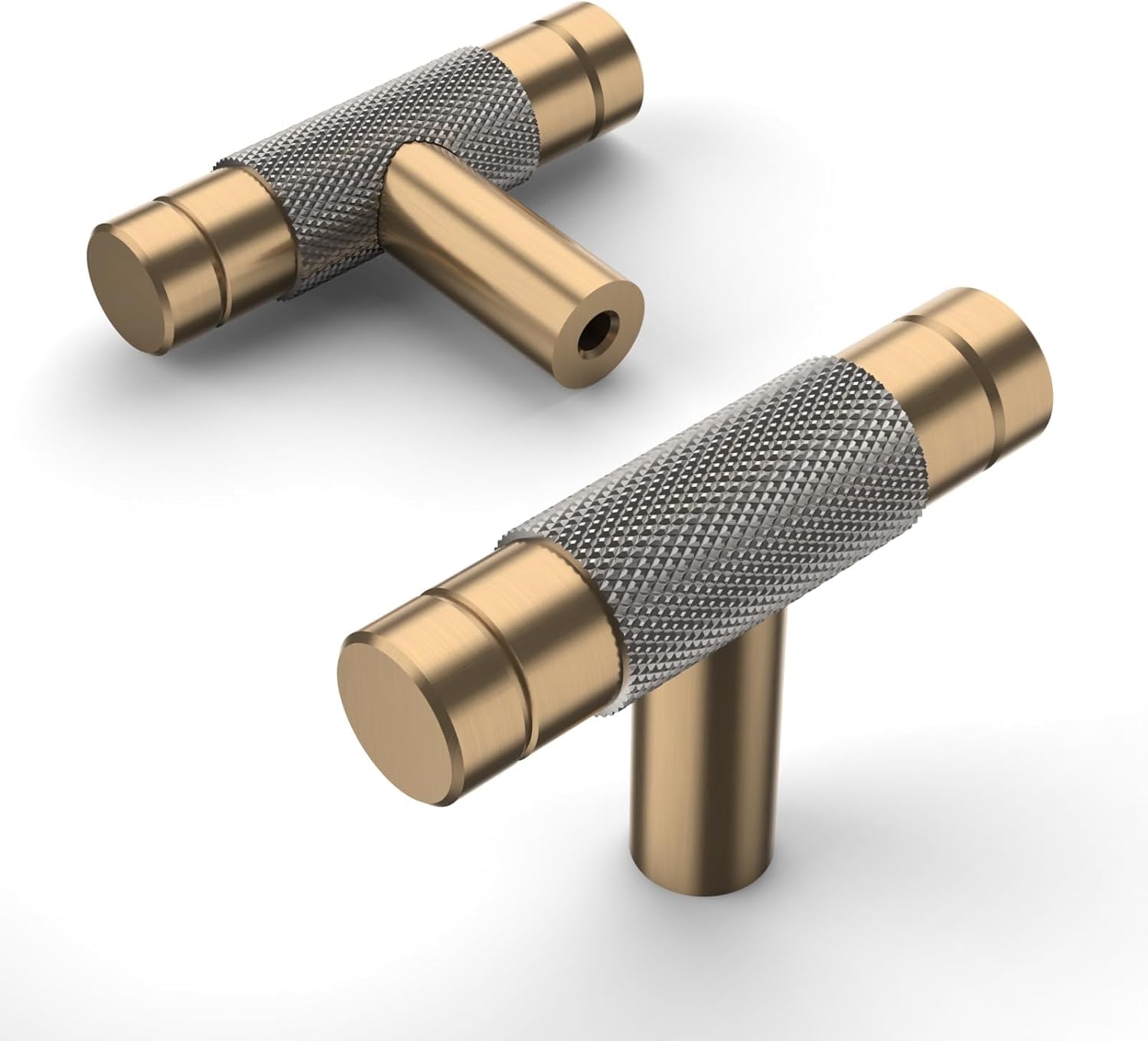 Amerdeco 10 Pack 2 Inch Champagne Bronze Satin Nickel Cabinet Knobs Single Hole Cabinet Pulls Dresser Knob Round Drawer Knob and Pulls for Bathroom Cabinets AM003