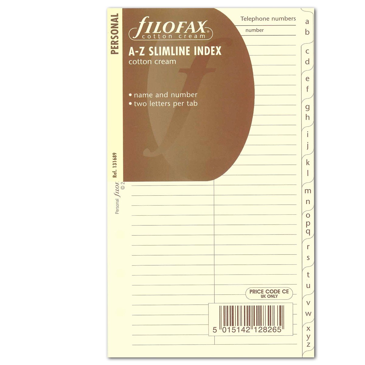 Personal Cotton Cream Per Slim A-Z Index Name/Tel — image 1