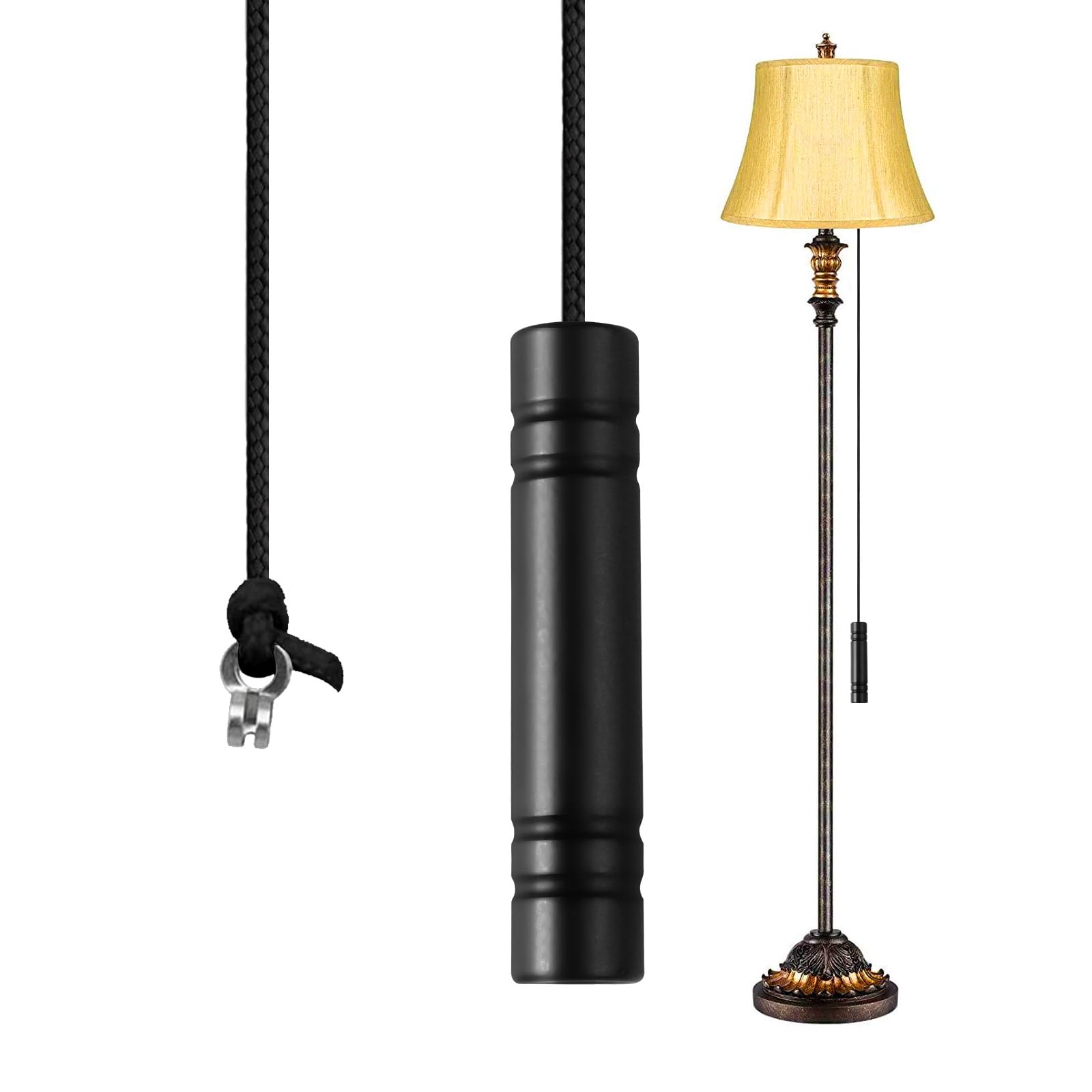 TXErfolg Bathroom Light Pull Cord 5.8 * 1.2cm Pull Cord Handle with 150cm Light Pull Cord Extension Black Cylindrical Pull Cord Light String Handle Connector for Toilet Ceiling Lights Fan Switch