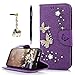 YOKIRIN Galaxy S8 Wallet Case, Luxury 3D Handmade Crystal Rhinestone Case Embossed Double Bling Butterfly PU Leather with Wrist Strap Stand Credit Card ID Holders Skin for Samsung Galaxy S8, Purple