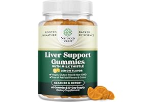 NATURES CRAFT Cleansing Herbal Liver Detox Gummies Support Milk Thistle with Artichoke Extract Turmeric Curcumin and L-Carnitine - Vegan Non-GMO Sweet Lemon (30 Servings)
