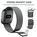 iGK For Fitbit Versa Bands, Stainless Steel Milanese Loop Metal Mesh Bracelet Sport Strap with Unique Magnet Lock Wristbands Replacement Band for Fitbit Versa Black Large
