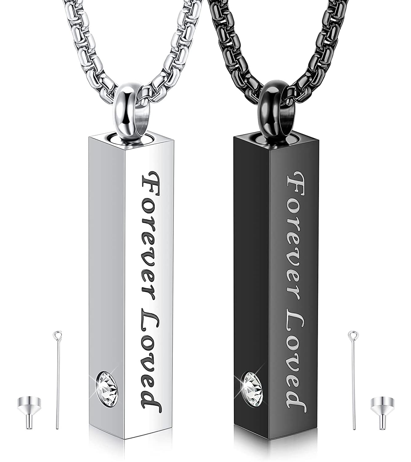 MILACOLATO Urn Necklace for Ashes Mens Chain Necklace Urn Pendants for Ashes Silver Black Cube Urns for Human Ashes Memorial Cremation Urn Locket Keepsake Urn Jewellery for Ashes Jewelry for Men FL