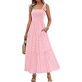 MEROKEETY Women's 2026 Spring Boho Maxi Dress Summer Beach Vacation Casual Sleeveless Smocked A Line Sundress with Pockets