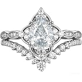 hsiyyecg Bridal Ring Sets Teardrop Wedding Stackable Band Vintage Pear Cubic Zirconia Engagement Ring Halo CZ Solitaire Marquise Promise Ring Gift for Women Size 6-10(9)