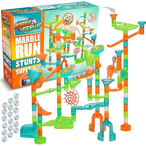 Marble Genius Marble Run Stunts Super Set 125 Pieces Total, 20 Action