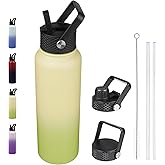 BJPKPK Insulated Water Bottles with Straw Lid, 40oz Cold & Hot Thermo, Stainless Steel Metal Water Bottle with 3 Lids, Reusable Thermo, Cups, Mugs, Tumblers -Avocado