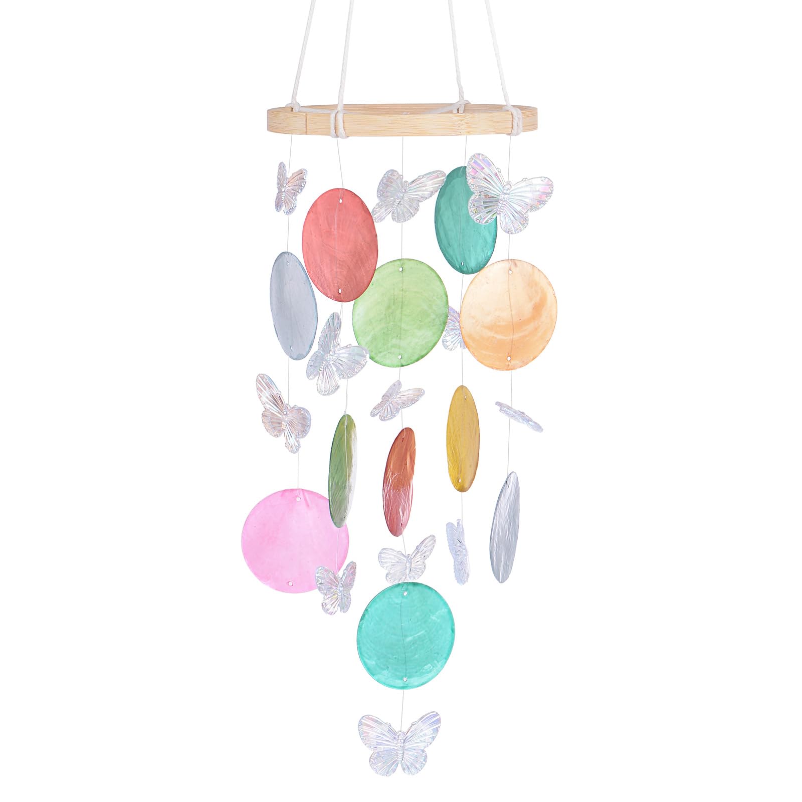 M METERXITY Shell Wind Chime for Outside, Butterfly Seashell Wind Chime Sea Glass Shell Wind Chime for Outside/Patio/Garden/Porch Decor, Handcrafted Wind Chime [Colorful]