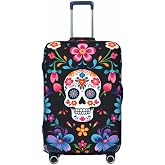 keluki Mexican Sugar Skulls Flowers Design Elastic Luggage Cover Protector Anti-Scratch Travel Essentials Suitcase Case Fits Size L for 25-28 inch Luggage