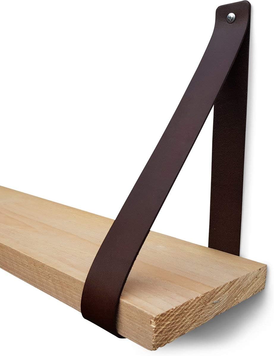 Brute Strength - Leather Shelf Brackets - Brown - 4 Pieces - Floating Shelf Set - Wall Brackets - Shelf Straps - Full Grain Leather - Image 3