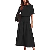 Bozanly Summer Two Piece Outfits Skirts Set for Women Crewneck Short Sleeve Tee and Midi Skirt Sets Dresses