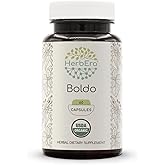 HerbEra Boldo USDA Organic 60 Capsules | Natural Herbal Supplement | Certified Organic Vegetarian Capsules and Organic Boldo (Peumus boldus) Dried Leaf (60 Capsules)