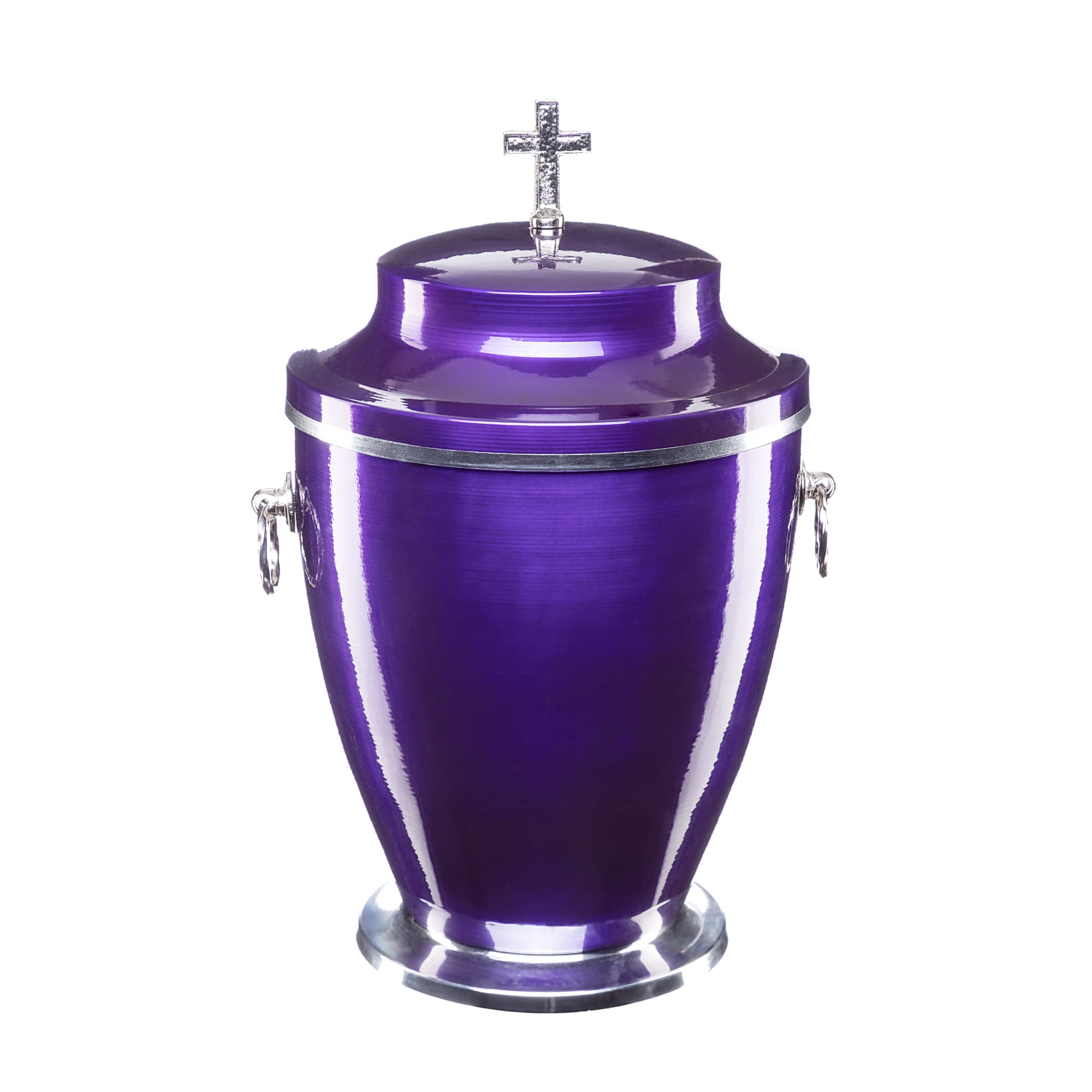 Urns for Ashes Adult Large Cremation Funeral Human Memorial Burial Remain Metal Full Size Silver Purple Cross
