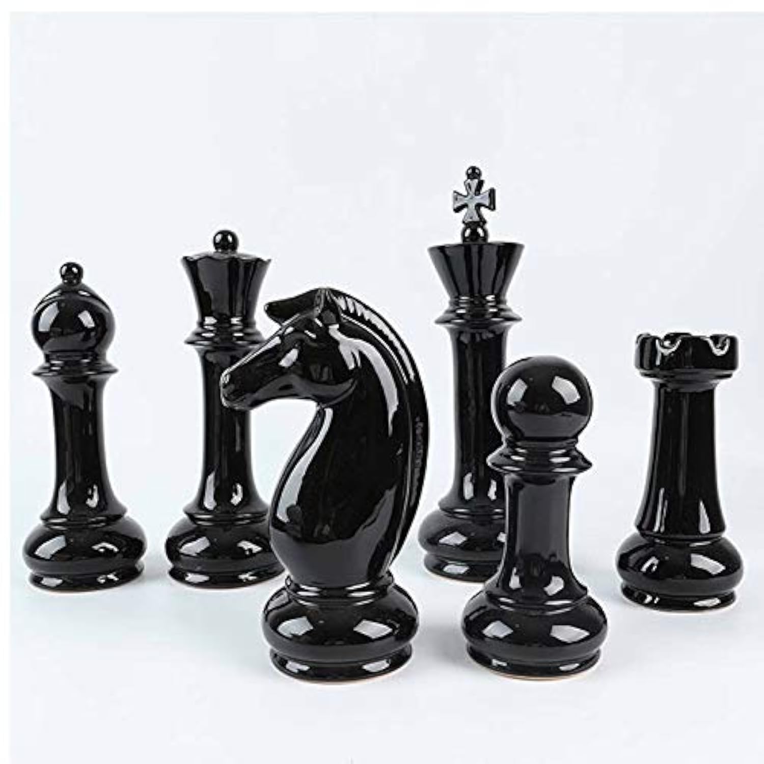Hwydo Unique ceramic chess piece horse queen art figures table ornament set decor 6pcs (black)