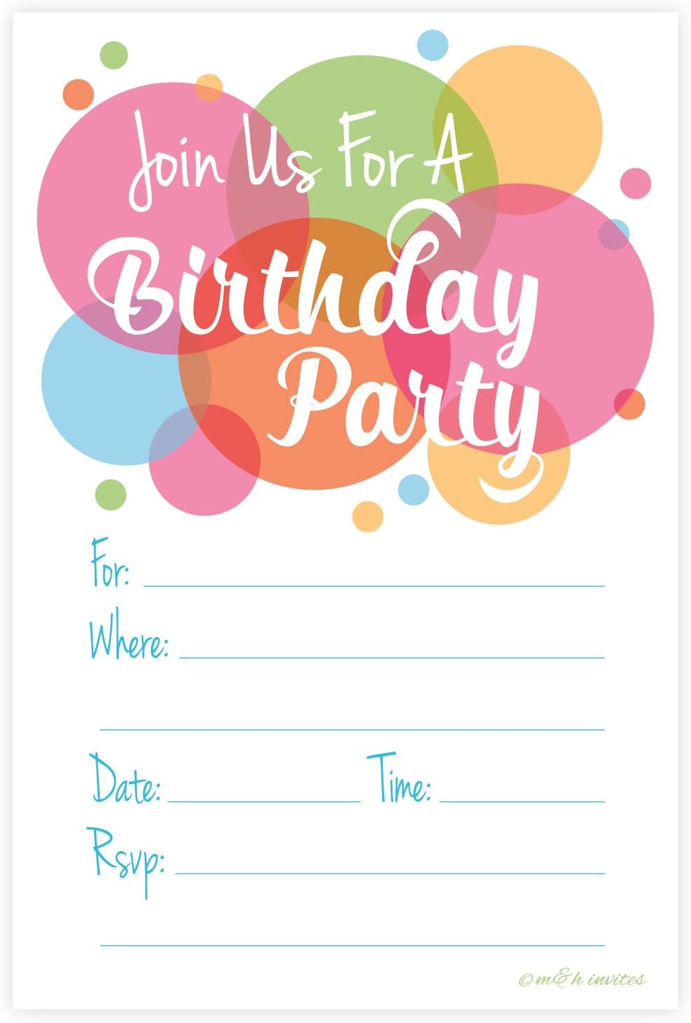 Happy Dot Birthday Party Invitations - Fill In Style (20 Count) With Envelopes