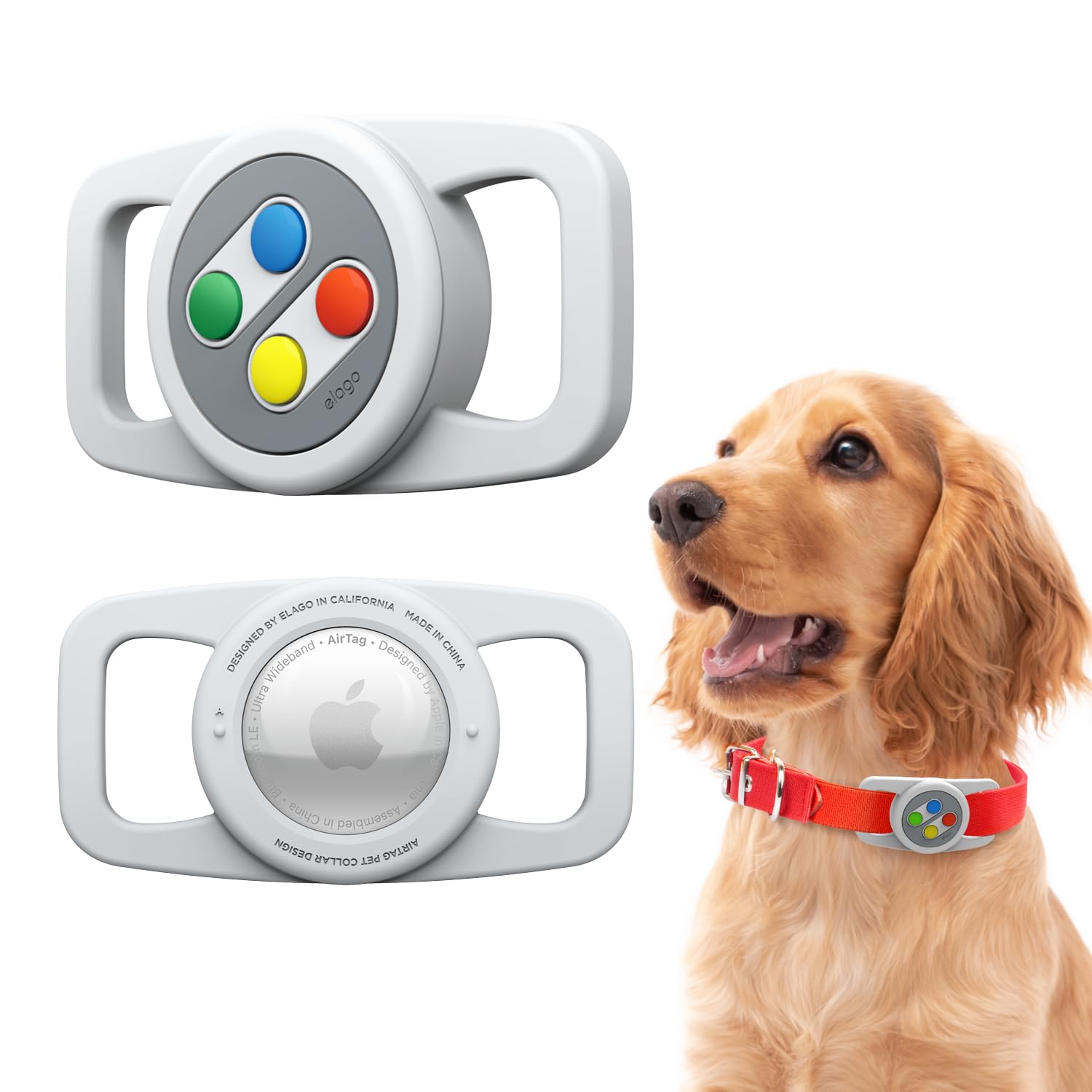 elago Pet Collar W5 Case Compatible with Apple AirTag 2 (2026) & 1, Cute Designed Holder for Dog Cat Collar Loop Harness, Premium Silicone Protective Cover [Tracking Device Not Included] (Light Grey)