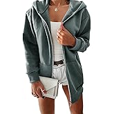 Yousify Women Casual Full Zip Up Plush Hoodie Comfy Loose Solid Sweatshirt Long Sleeve Jacket with Pockets