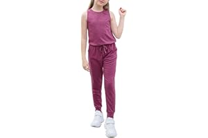 GORLYA Girl's Sleeveless Solid Casual Jumpsuit Rompers Harem Pants Outfits for 4-14T