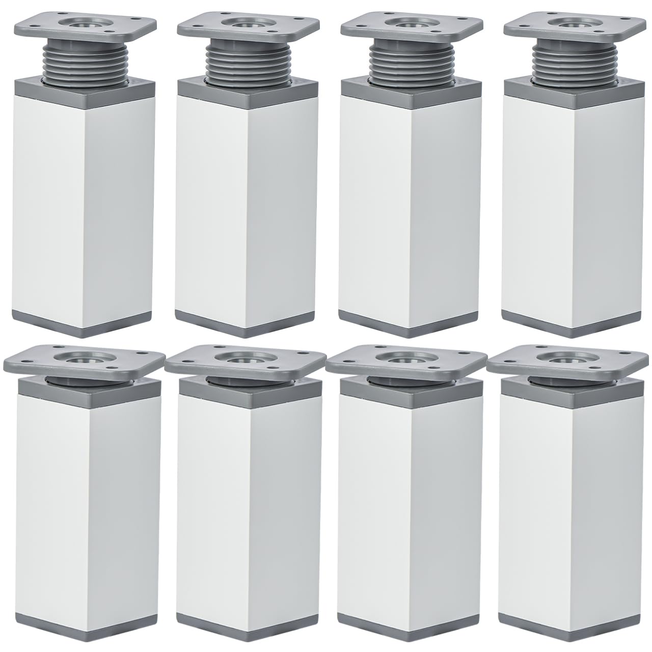Btowin VCF 4 Inch / 10cm Adjustable Furniture Legs, 8 Pcs Matte Silver Square Aluminum Alloy Furniture Support Feet, Adjustable Height 0-20mm Replacement Leg for Cabinet Table Sofa Cupboard