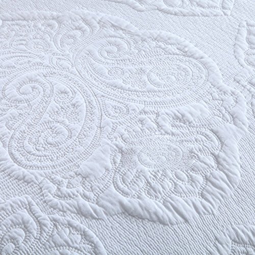 Brandream King Size Quilt Set Cotton White Quilts Vintage Paisley Comforter Set Queen Bedspreads