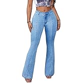 BubFee Flare Jeans for Women Bell Bottom Jeans High Waisted Denim Pants(Small, Sky Blue)
