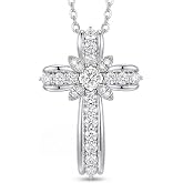 VAXOJEL Cross Necklace for Women 1.38CTTW Moissanite Cross Pendant D Color VVS1 925 Sterling Silver Necklaces Christian Jewelry Gift