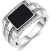Plesitep Square Genuine Black Onyx Signet Ring for Men 925 Sterling Silver Real Black Onyx Pinky Ring for Husband Dad