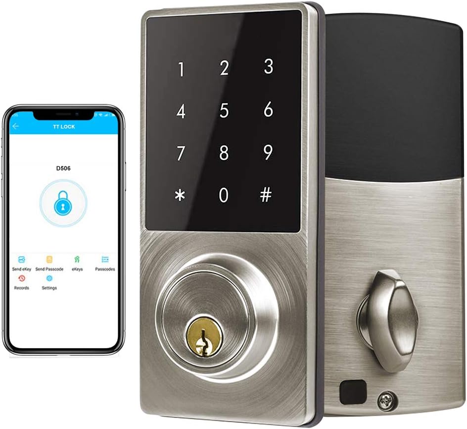 Smart Deadbolt Lock, LED Keypad Door Lock, Electronic Bluetooth Enabled APP, Digit Keyless Entry, Klwenas Maec Easy to Install, Silver